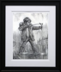 Boy And Catapult - On Paper - Framed Boy And Catapult - On Paper - Framed