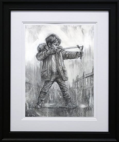 Boy And Catapult - On Paper - Framed Boy And Catapult - On Paper - Framed