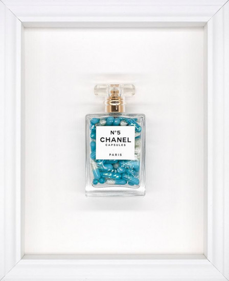 Chanel No.5 Capsules – (Baby Blue) On White - White Framed