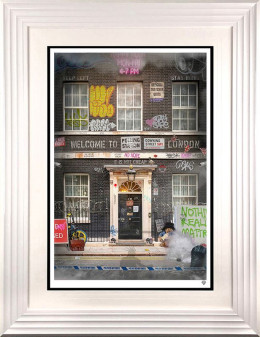 Closed Down-ing Street - Artist Proof White Framed