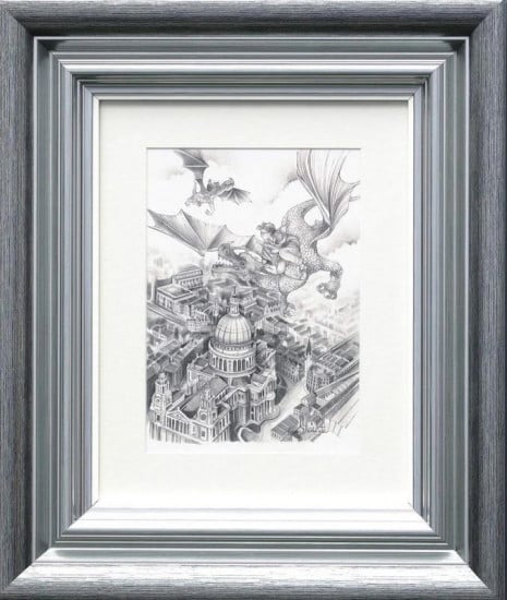 Flight Over St Paul's - Sketch - Silver-Blue Framed Flight Over St Paul's - Sketch - Silver-Blue Framed