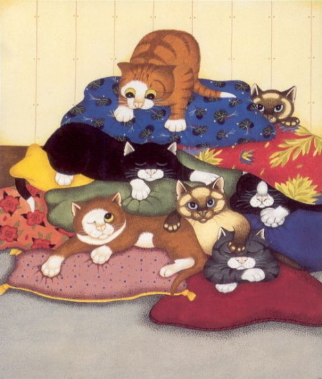 Kittens And Cushions - Mounted Kittens And Cushions - Mounted