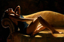 Paola On The Couch In Caramel - 43 x 28 inches - Framed