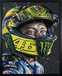 Rossi Helmet - Canvas - Artist Proof Black Framed - Framed Box Canvas