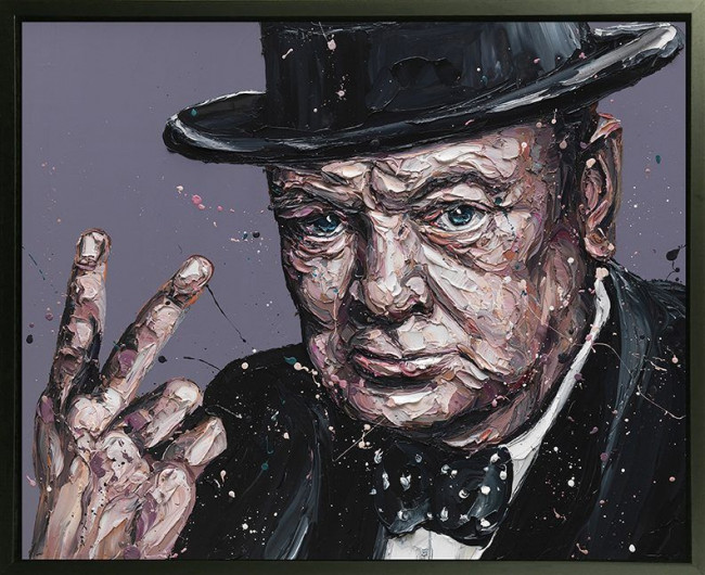 V For Victory - Sir Winston Churchill - Canvas - Black Framed