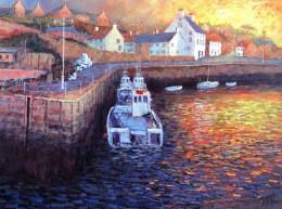 A New Day Dawns, Crail Harbour - Canvas - Black Framed