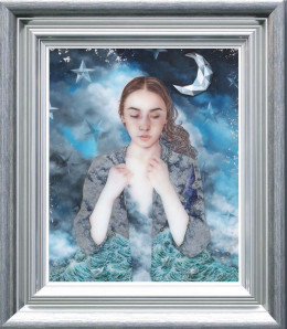 A Paper Moon - Silver-Blue Framed