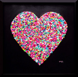 Addicted To Love (Blue, Pink & Multi) - On Black - Black Framed