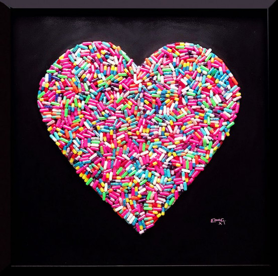 Addicted To Love (Blue, Pink & Multi) - On Black - DELUXE Black Framed