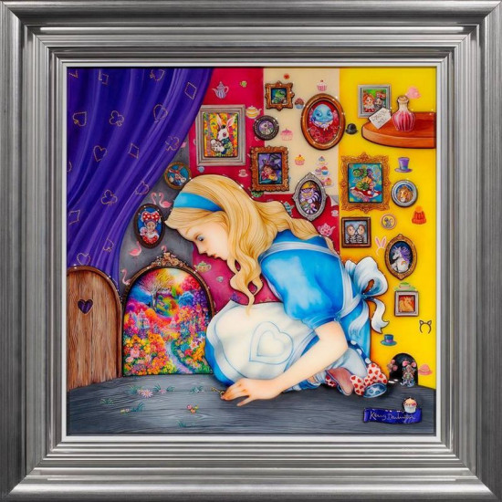 Alice Finds The Little Door - Silver-Blue Framed