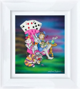 Alice Reading To The White Rabbit - Limited Edition - White Framed