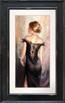 Black Lace, Pink Rose - Original - Black Framed