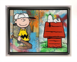 Charlie And Snoopy - Original - White Framed