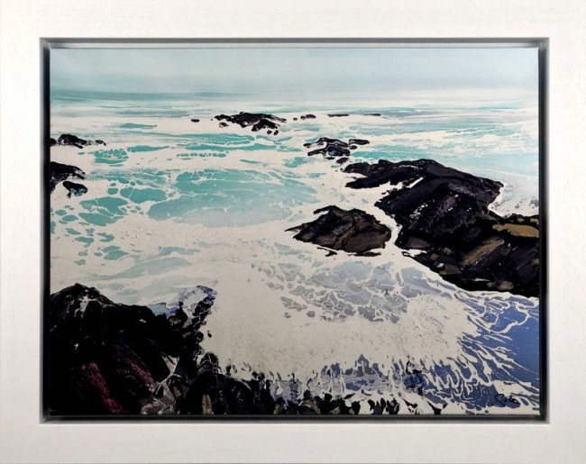 Cornwall Rocks - Canvas - White Framed