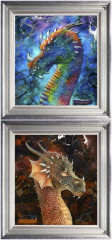 Dragons - Set Of 2 - Silver-Blue Framed