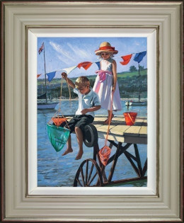 Fishing From The Jetty - Cream Framed