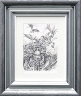 Flight Over St Paul's - Sketch - Silver-Blue Framed