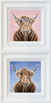 Flora McMoo and Finlay McMoo - Set Of 2 Pictures (White Framed)