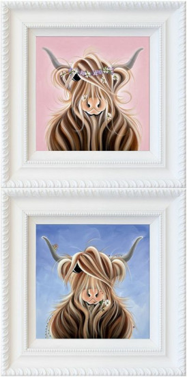 Flora McMoo and Finlay McMoo - Set Of 2 Pictures (White Framed)