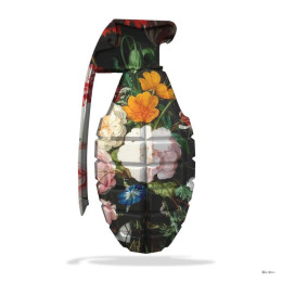 Floral Grenade - Regular Size - White Background - Black Framed