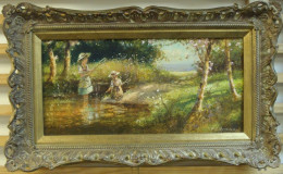 Girls Fishing - Framed