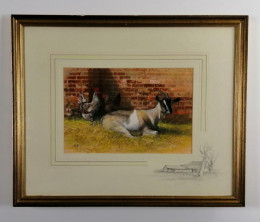 Goat And Rooster - Brown Framed