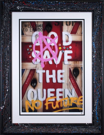 God Save The Queen - Flag - Black & Splattered Framed