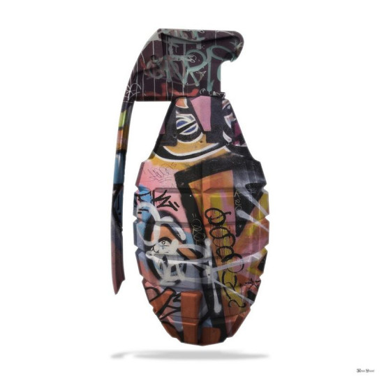 Graffiti Grenade - Regular Size - White Background - Black Framed