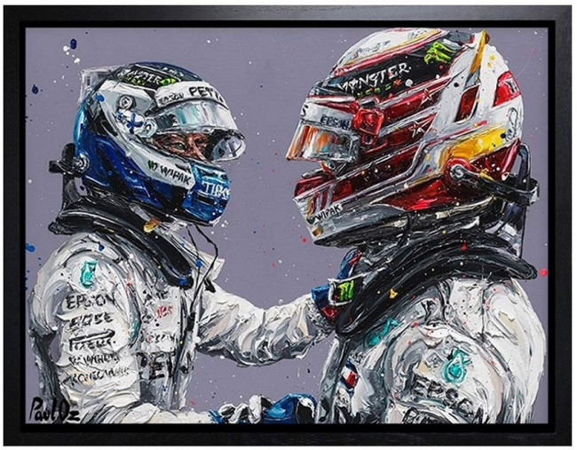 Hamilton & Bottas 18 - Canvas - Artist Proof Black Framed