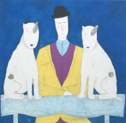 Lady & Two Dogs - Blue - Print only