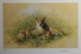 Lioness And Cubs - Dark Wood Framed