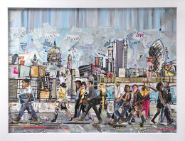 London Walk - Original Collage - White Framed