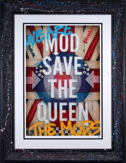 MOD Save The Queen - Flag - Artist Proof Black  & Splattered Framed