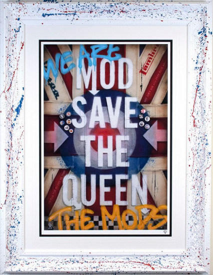 MOD Save The Queen - Flag - White  & Splattered Framed