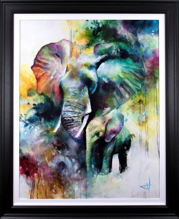 Mother And Baby Elephant 2019 - Artist Proof Black Framed