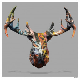 My Deer Graffiti Stag Head (Grey Background) - Large - Mounted