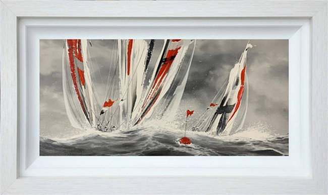 My Red Sail - Original - White Framed My Red Sail - Original - White Framed