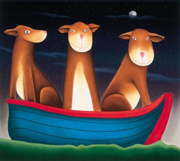 My Three Dogs In A Boat