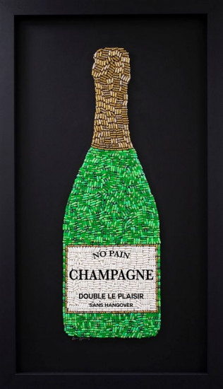 No Pain Champagne (Green) - Standard Size - Black Background - Black Framed