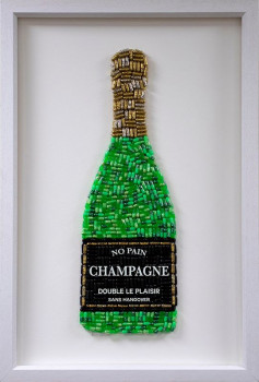 No Pain Champagne (Green) - Deluxe Size - White Background - White Framed