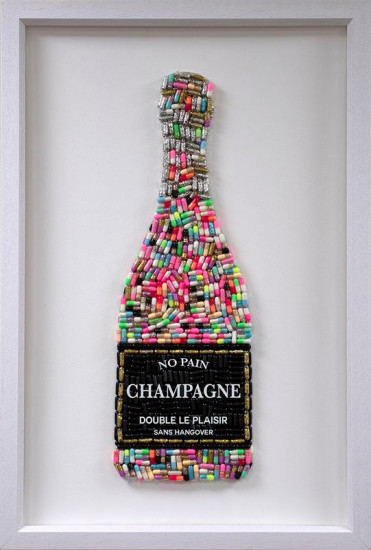 No Pain Champagne (Multi-Coloured) - Standard Size - White Background - White Framed