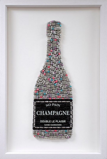 No Pain Champagne (Silver) - Deluxe Size - White Background - White Framed