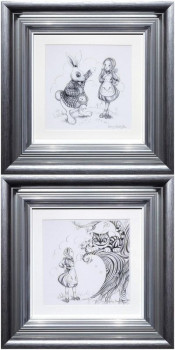 Oh My Fur And Whiskers & We're All Mad Here - Sketch Editions Set Of 2 - Framed