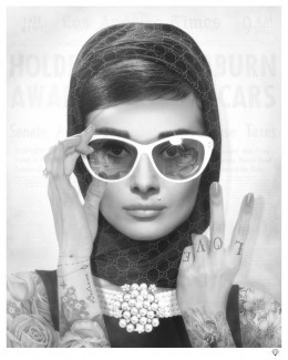 Peace, Love & Audrey (Black & White) Tattoo - Mounted