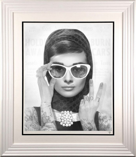 Peace, Love & Audrey (Black & White) Tattoo - Artist Proof White Framed