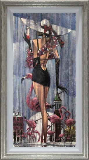 Piazza San Flamingo - Original - Silver Framed Piazza San Flamingo - Original - Silver Framed
