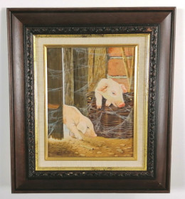 Piglets In The Barn - Original - Framed