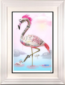 Punk Flamingos - White Framed