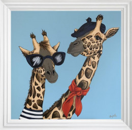 Reaching New Heights (Giraffes) - Original - White Framed