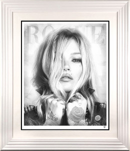 Rock Star Rogue (Black & White) - Artist Proof White Framed